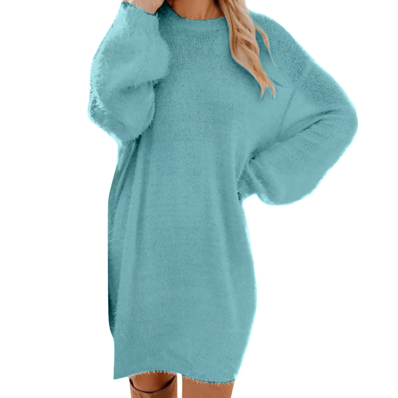 Women Winter Sweater Knit Crewneck Warm Long Sleeve Casual Sweatshirts Dress