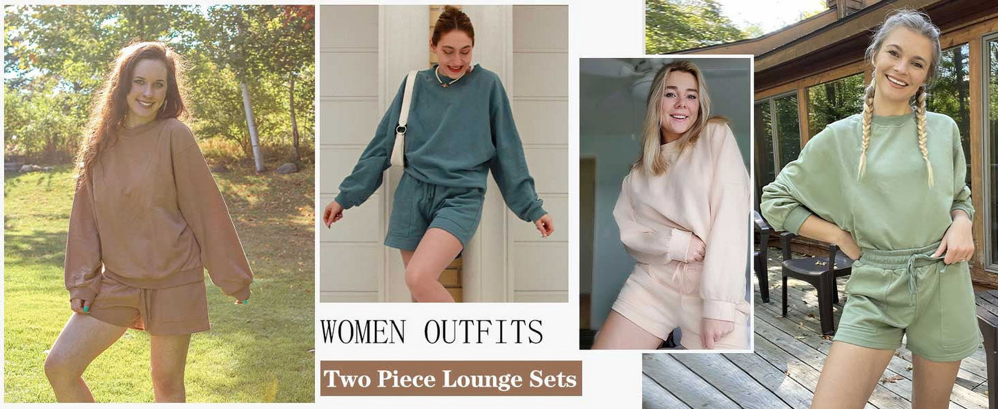 Pajama Sets for Women Two Piece Outfits Long Sleeve Sweatshirts Lounge Sets Casual Tops and Shorts Fall Outfits