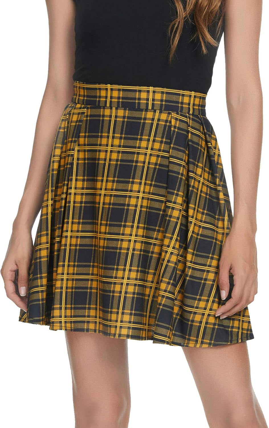 Women Plaid Pleated Mini Skater Skirt High Waisted School Skirt