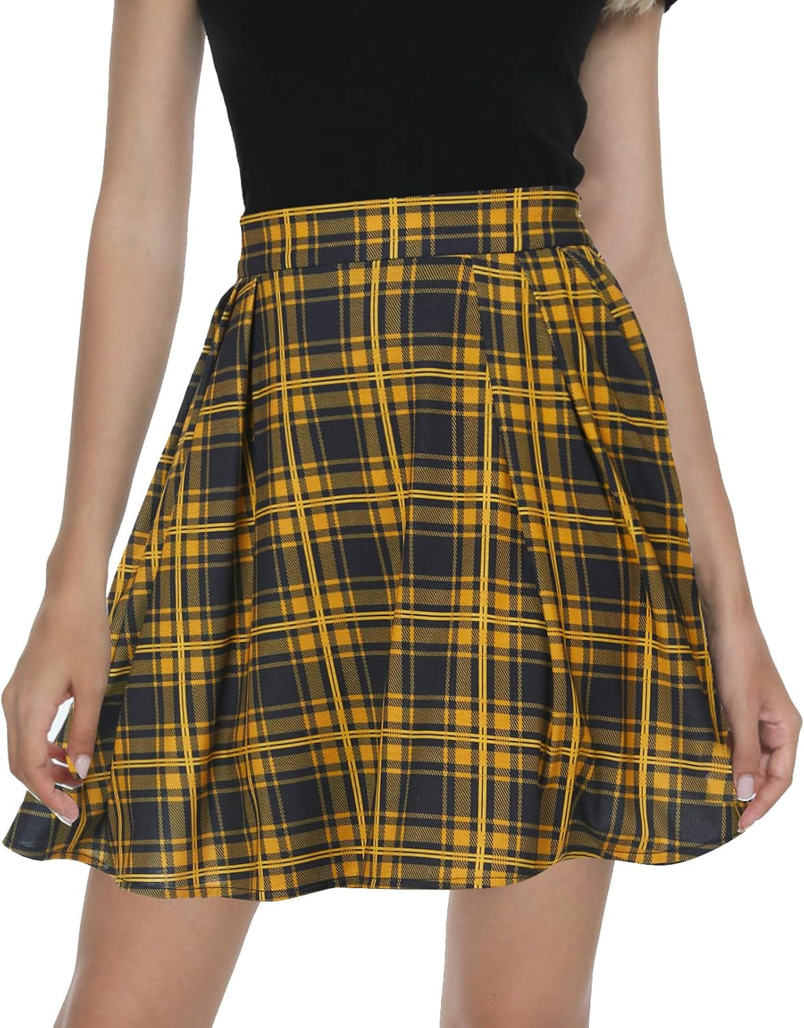 Women Plaid Pleated Mini Skater Skirt High Waisted School Skirt